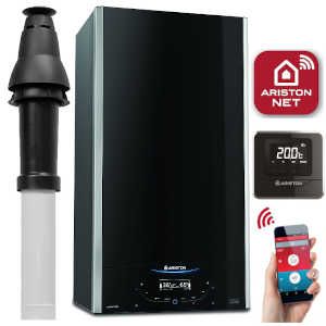 Ariston Alteus ONE+ NET 35 Combi Boiler 3302395 (12 Year Warranty) with Vertical Flue Kit 3318080 and Starter 3318079 , Built in Wi-Fi and Cube RF Wireless Thermostat